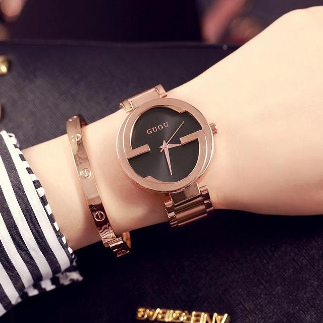 Guou Women's Quartz Wristwatch Luxury Chronograph Steel Watch