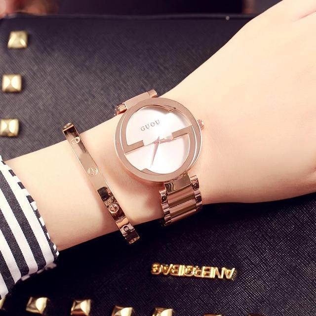 Guou Women's Quartz Wristwatch Luxury Chronograph Steel Watch